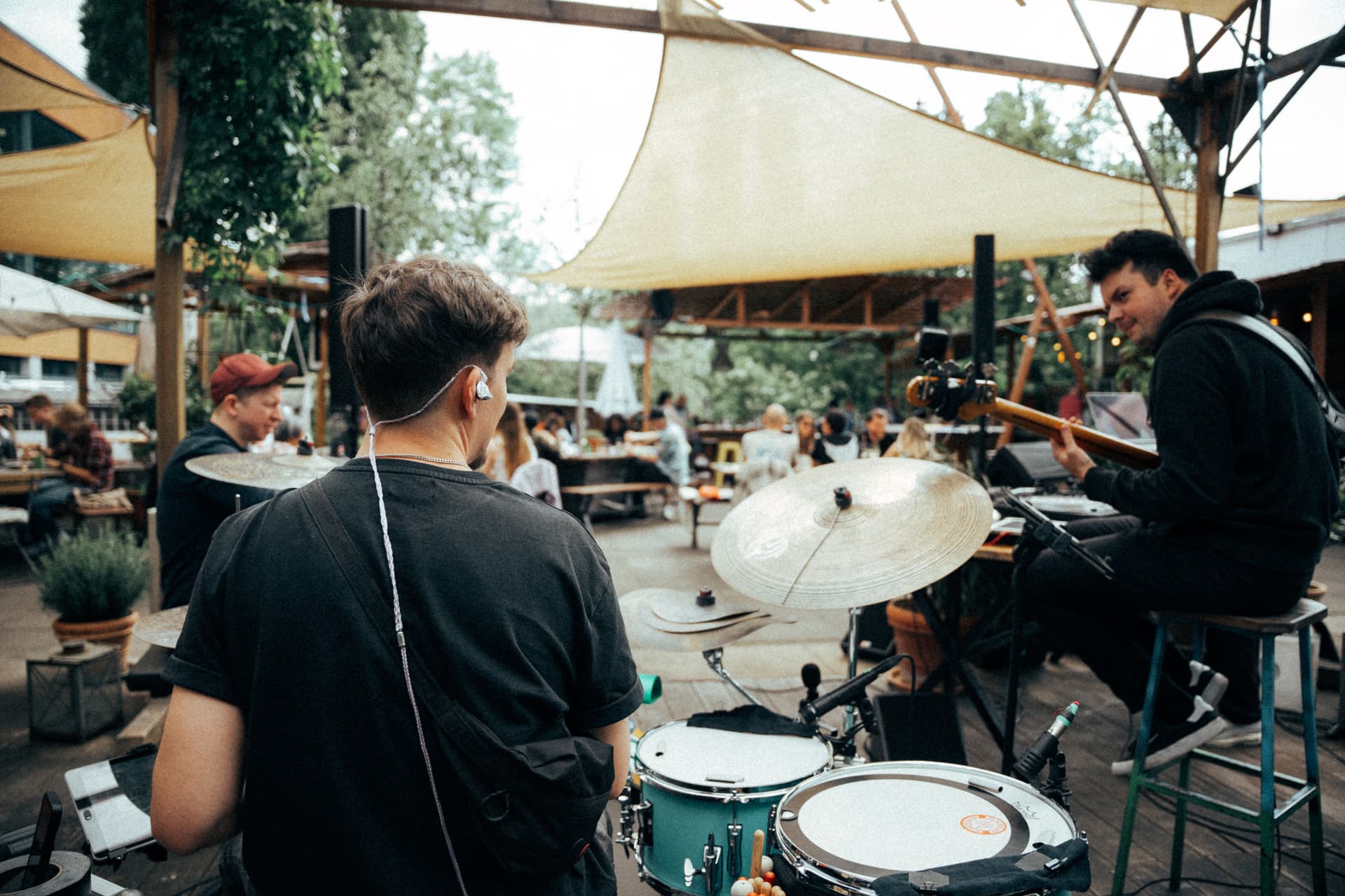 View over Julian Feuchter's shoulder at an outdoor Urban Beats Collective show